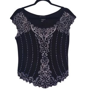 Vintage Top M Black Beaded Seqin Whimsigoth Dark Fairy Western Cowgirl Festival